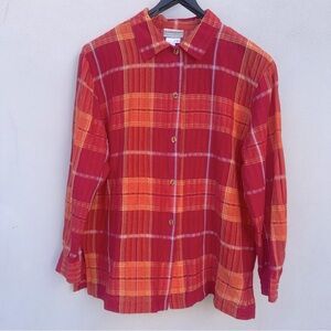 Coldwater Creek L Shacket Blouse Linen Cotton Square Wooden Buttons Made in USA